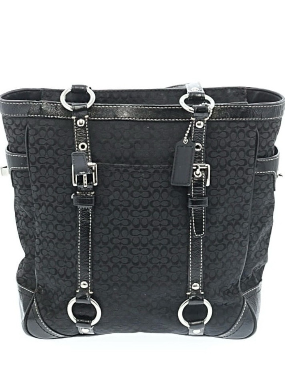 Coach Black Signature Jacquard Tote with Silver Hardware